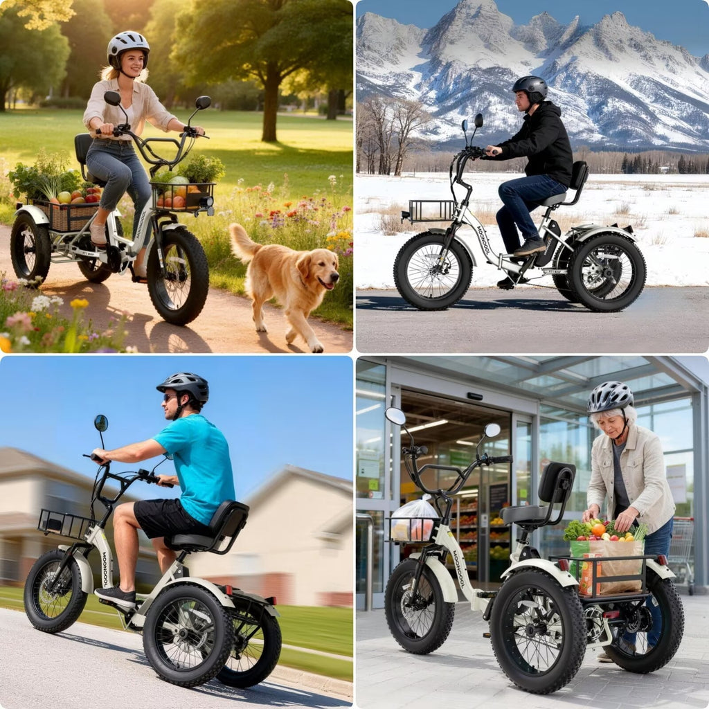 MOONCOOL Folding Electric Tricycle for Adults, 20 x 4 Fat Tire Electric Trike, 48V Peak 1092W  Electric Bicycle, 3 Wheels 7 Speed Ebike w/ 14.5Ah Removable Battery& Speed Differential Mechanism