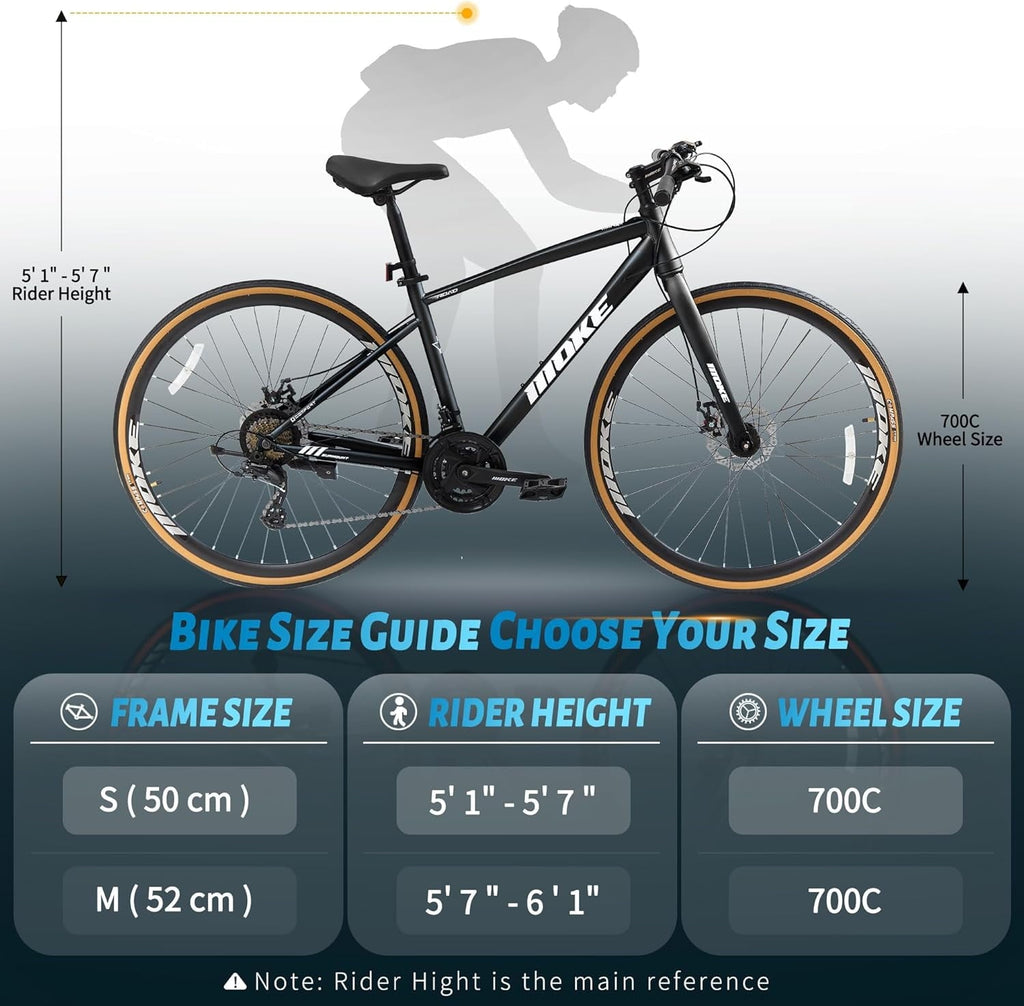 Mens Road Bike, NEORIVER 700C 24-Speed Hybrid Bike for Adults, Features Dual Disc Brakes, Trigger Shifting, Internal Wiring & Lightweight Frame for City Commuting