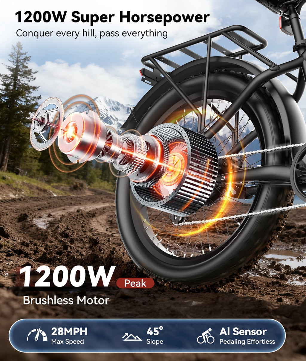 Electric Bike for Adults,1600W Fat Tire Ebike, 90+ Miles 28MPH E-Bicycles with Hydraulic Brakes, Fat Tire All-Terrain Electric Bicycle