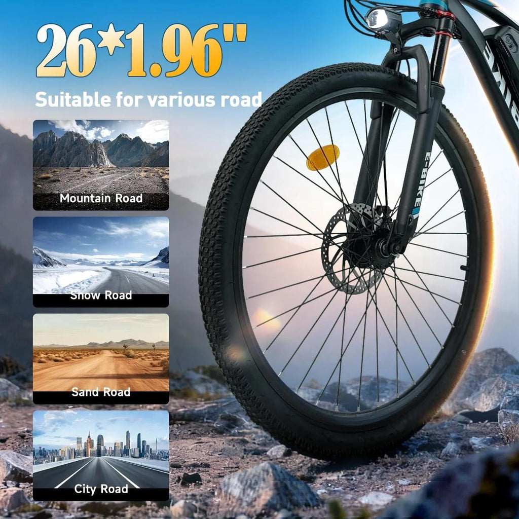 Electric Bicycle for Adults, 750W Peak 1000W Motor E Mountain Bike, 26in 45Miles 25MPH 7 Speed Commuting ebike with 432Wh, UL 2849