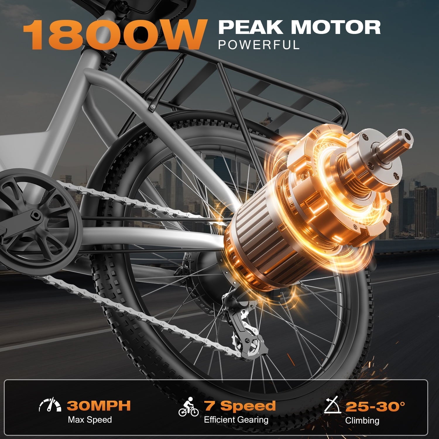F26-1500W Off-Road Electric Bike, 26 Tire 55 Miles Electric Bike ,48V 10.5 Internal Battery (Removable), Top Speed 30MPH, Electric Mountain Bike Beach Bike, Professional 7 Speed UL2849