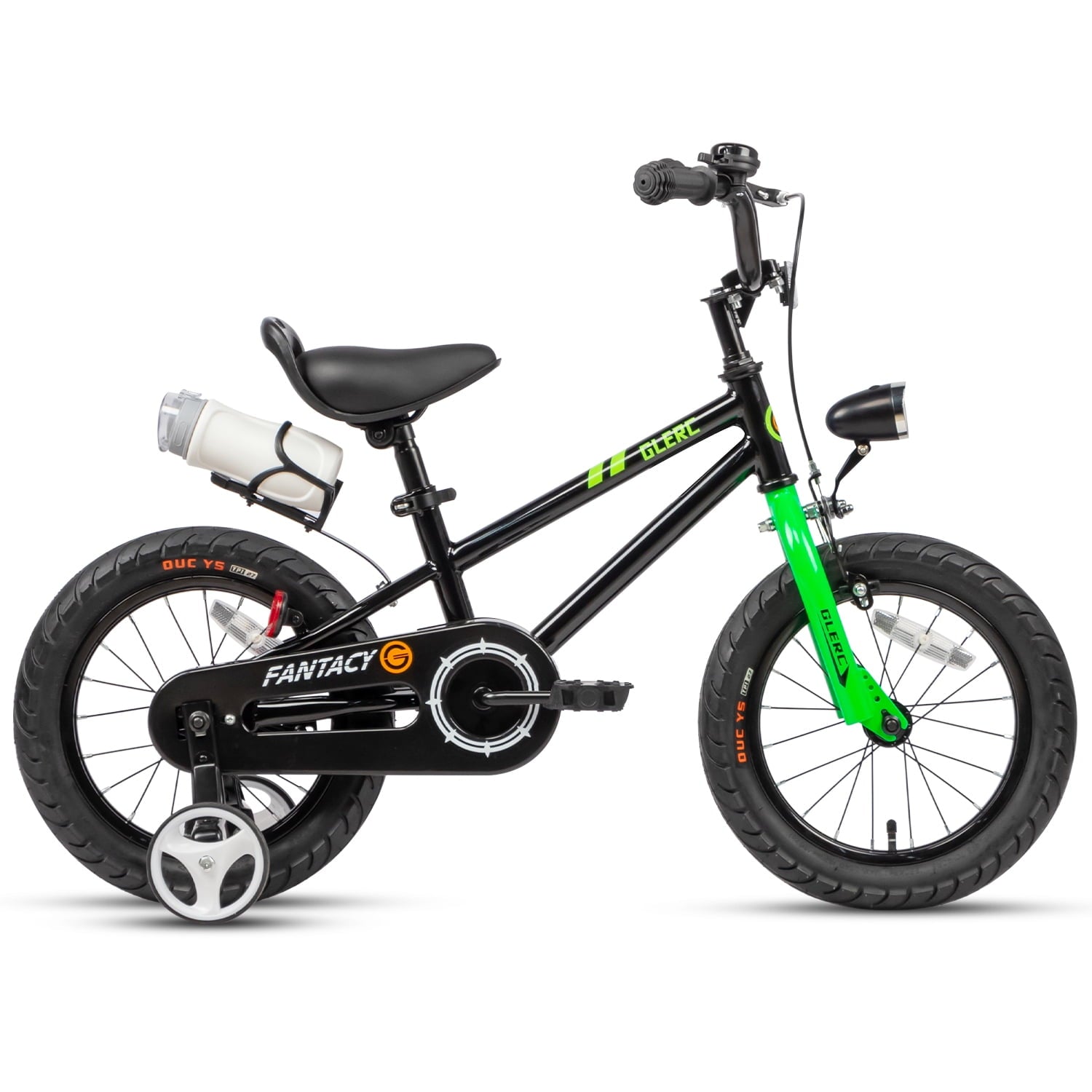Glerc 14 inch Kids Bike for Child 3-5 Year old Boys Girls with Water Bottle Holder & Headlight & Training Wheels, Black