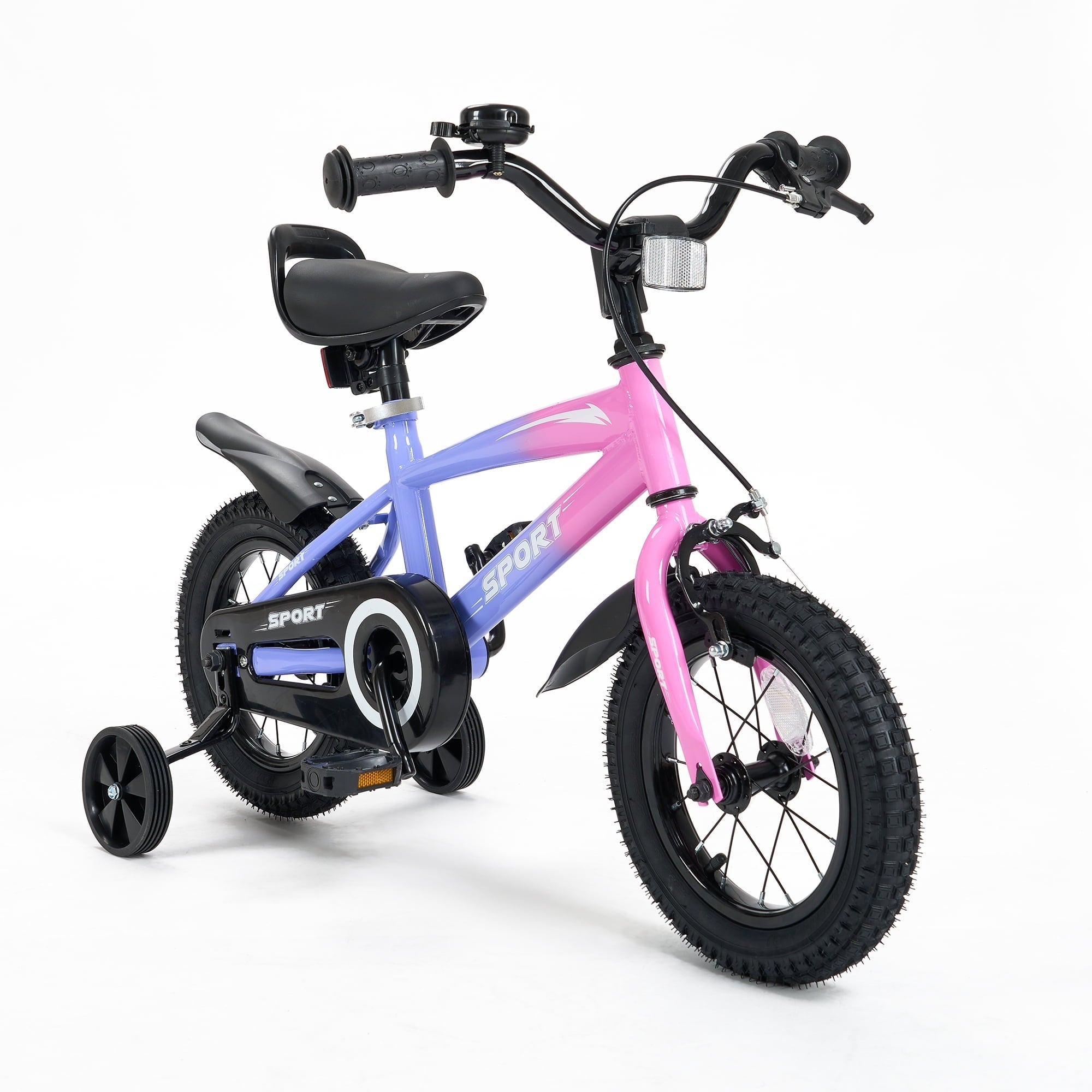Naipo 12 in Kid Bike for Boys and Girls Gradient Purple Bicycle with Training Wheels Bell and Dual Brakes