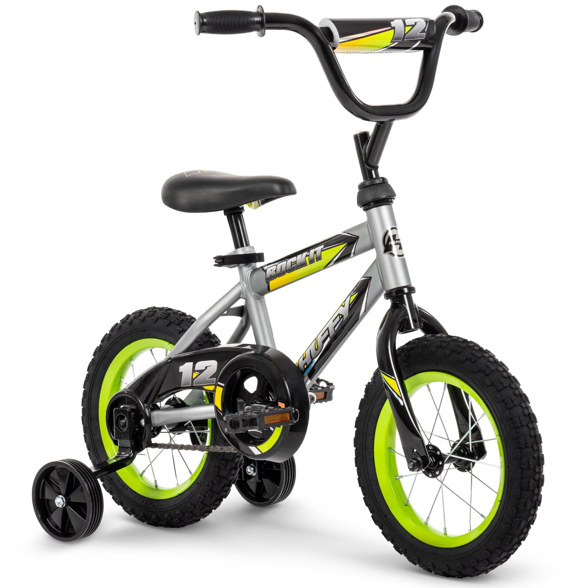 Huffy 12 Rock It Kids' Bike, Fits Riders 37 - 42, Gray/Green, Youth, Boys