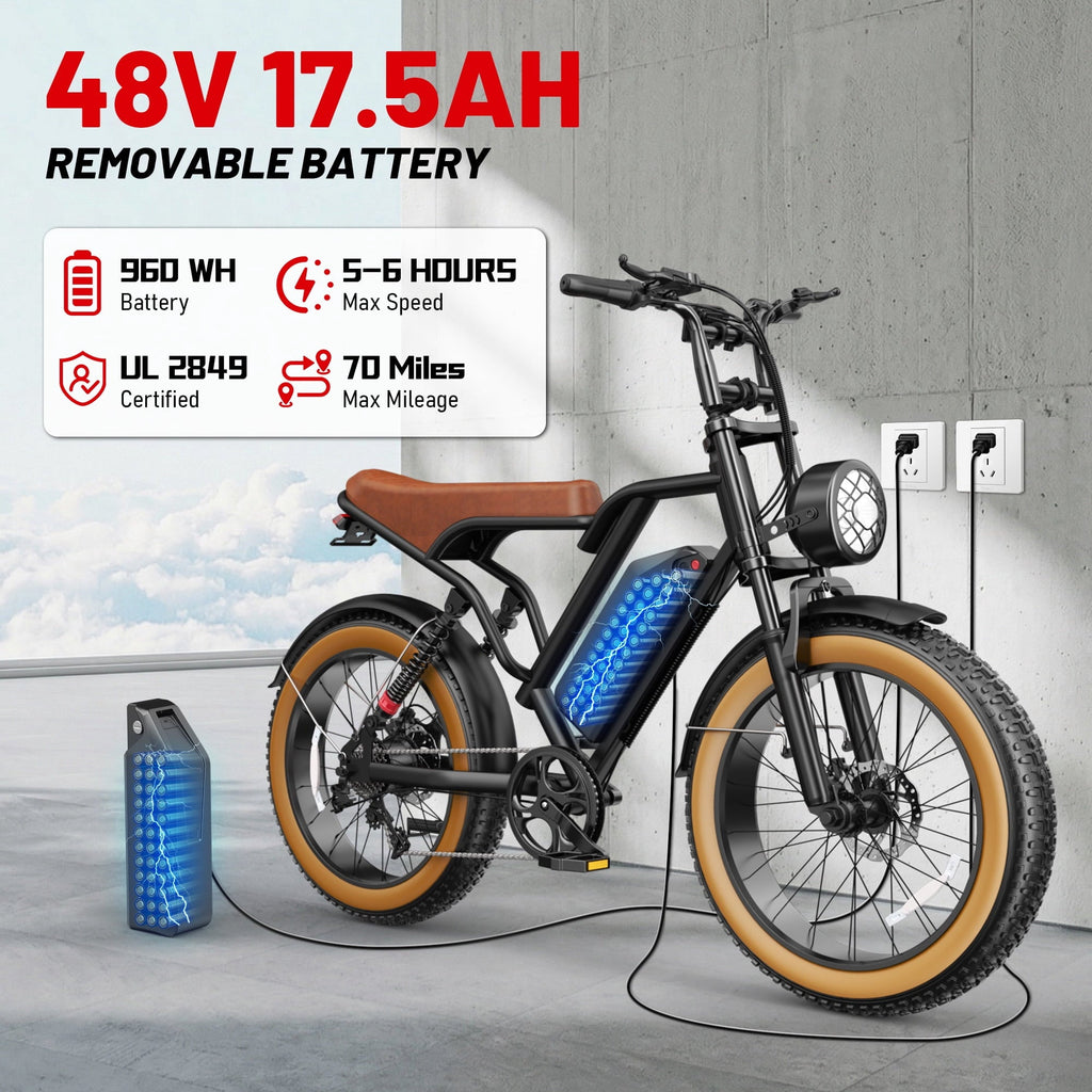 UL2849 Electric Bike for Adults - Peak 2000W Motor, 20x4 Fat Tire,48V/25AH, Full Suspension, 7-Speed