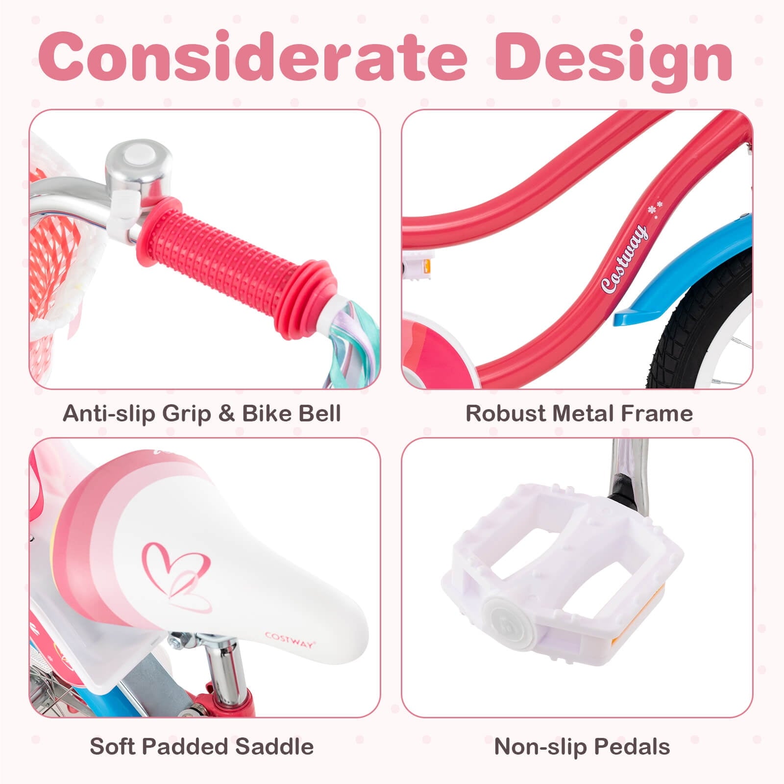 Costway 18 Inches Kids Bicycle with Training Wheels & Basket for Girls Age 4-8 Years Pink