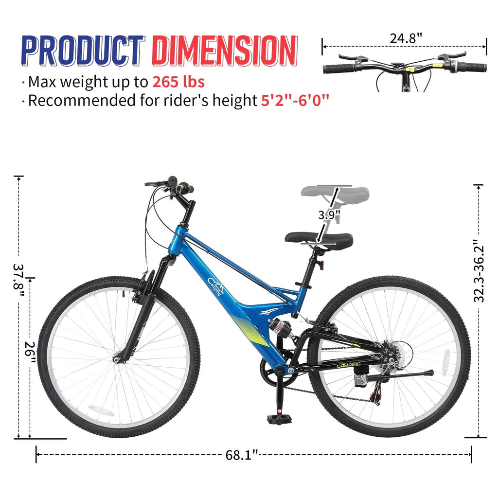 Ktaxon 26 inch 7 Speed Mountain Bike for Adult, Dual Shock Absorbers, Dual V Brake, Black