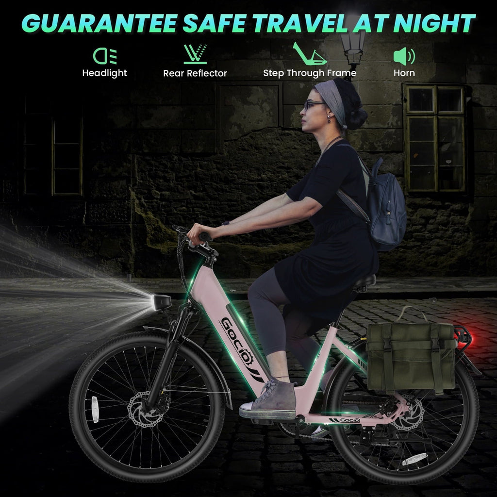 Gocio 26 x 2.1 Electric Bike for Adults, 500W Commuter Ebike, 48V 720wh Built-in Battery, 5 Riding Modes, Max 60 Miles, LCD, Lockable Front Suspension Step Thru E Bikes UL 2849