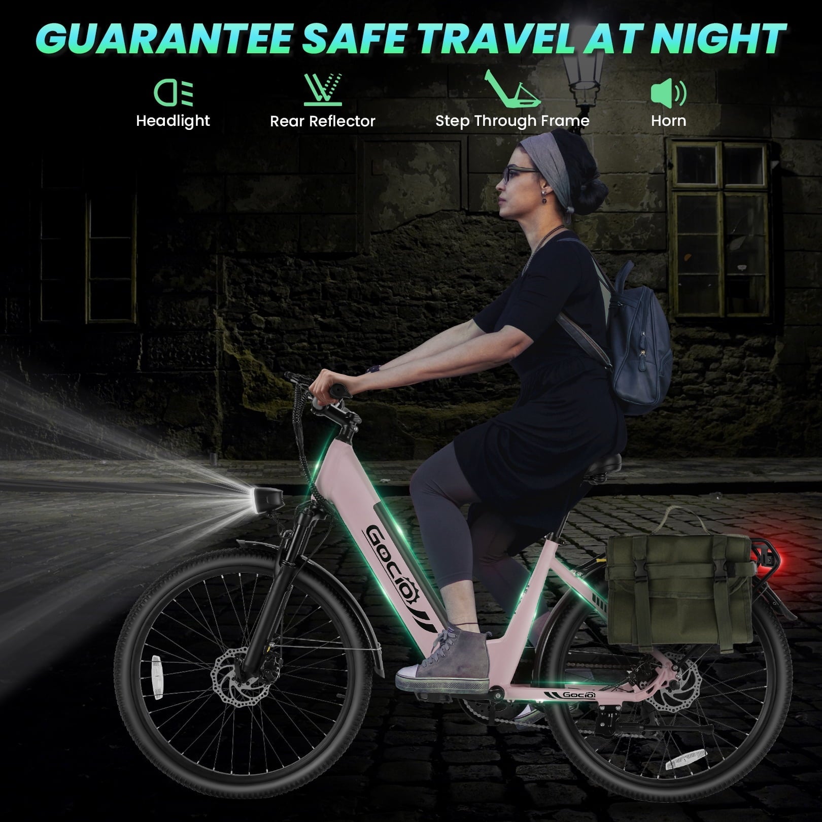 Gocio 26 x 2.1 Electric Bike for Adults, 500W Commuter Ebike, 48V 720wh Built-in Battery, 5 Riding Modes, Max 60 Miles, LCD, Lockable Front Suspension Step Thru E Bikes UL 2849
