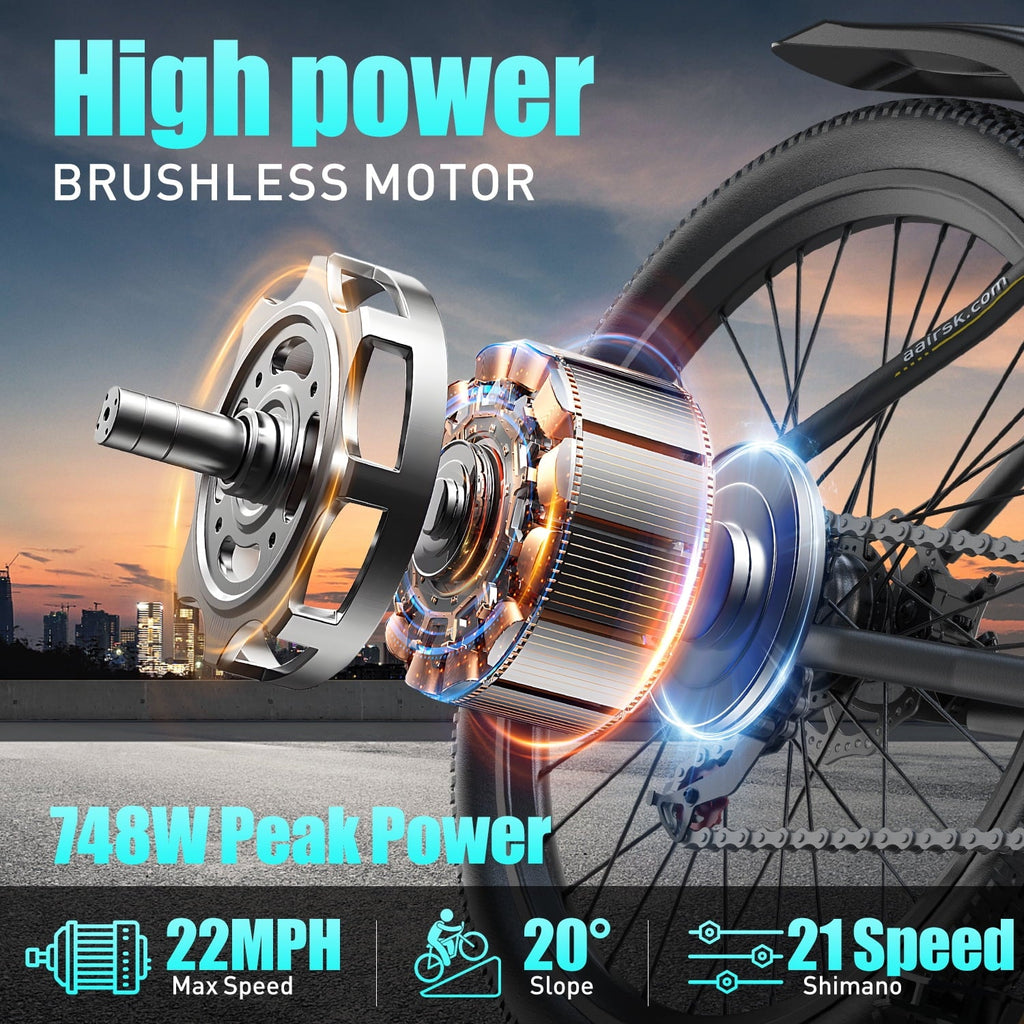 Unibike 26Electric Mountain Bike for Adults, 400W Brushless Motor Ebike, Top Speed 22MPH, 36V 13AH Lithium Battery, Gray