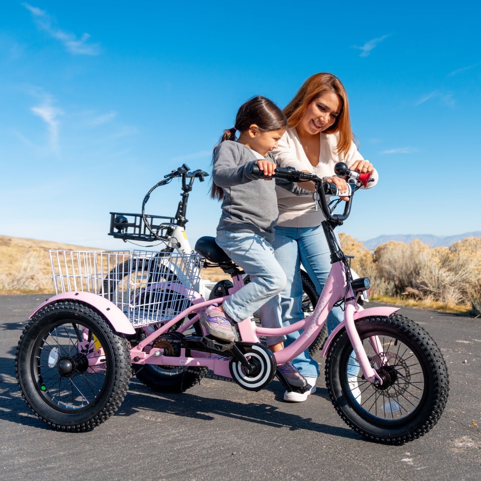 MOONCOOL Electric Tricycle for Kids ,16x3 3 Wheel 250W 10.4Ah Etrike W/ LED headlight & Rear Basket & horn bell & DIY stickers .6/9/12.5 MPH