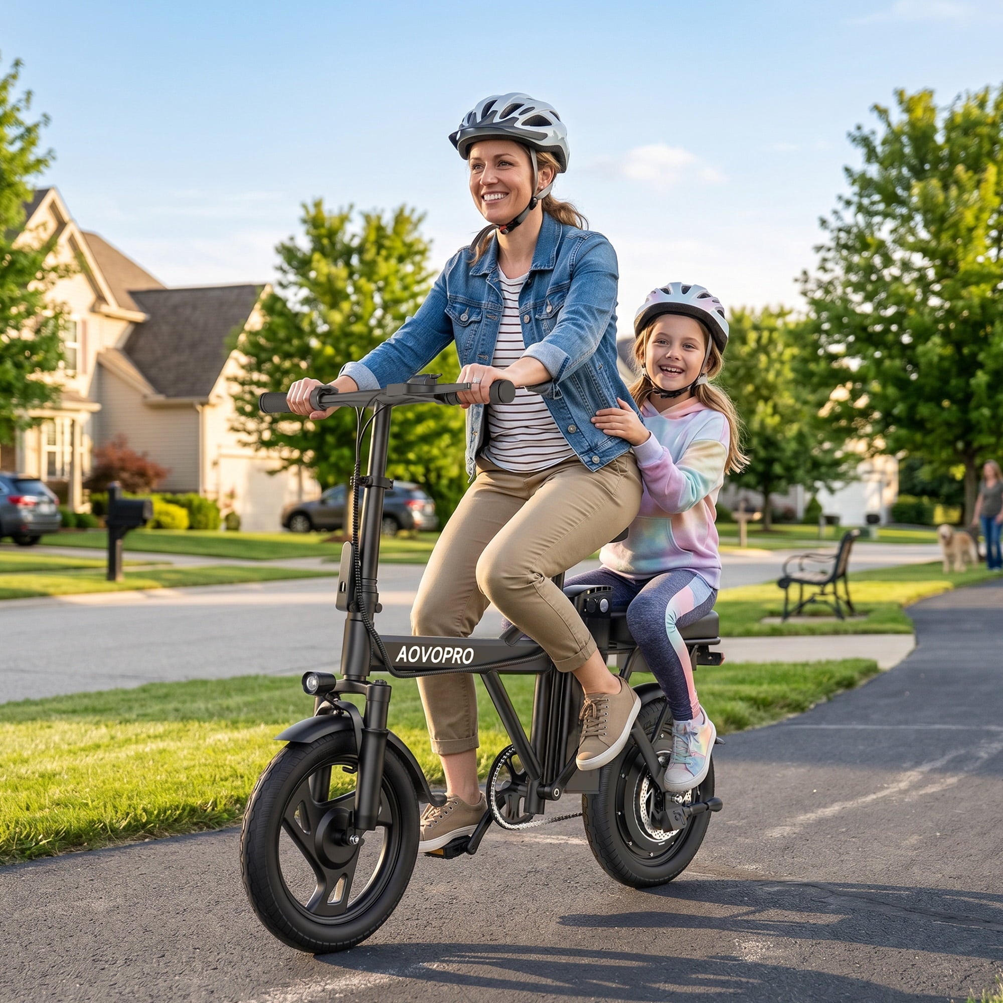 AOVOPRO AHT14 Electric Bike 500W 48V, 14' Mini Ebike for City Commuter, Electric Bicycle for Adult with Two Seats UL2849