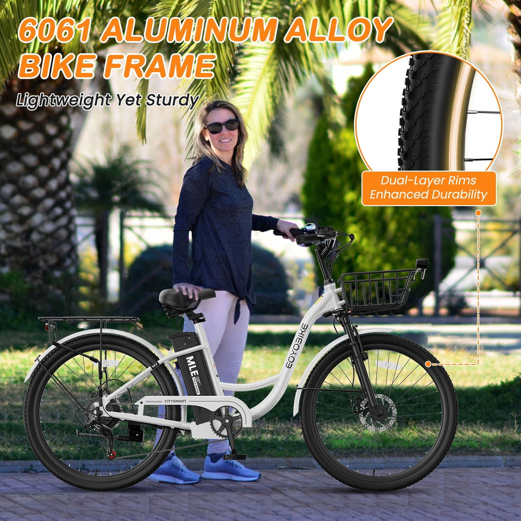 MOONCOOL Electric Bicycle for Adults 350W , 7-Speed Ebike with 36V 10.4Ah Removable Battery . 40 Miles Range , 20 mph Electric Commuter Bike for Women Men