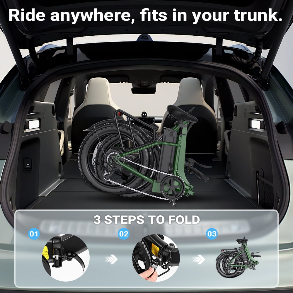 GOKEEP Folding Electric Bike for Adult, 52V 13Ah Removable Battery, 20 Fat Tire & Front Suspension Electric Bicycles, 7-Speed Commuter Ebike, UL2849, Black