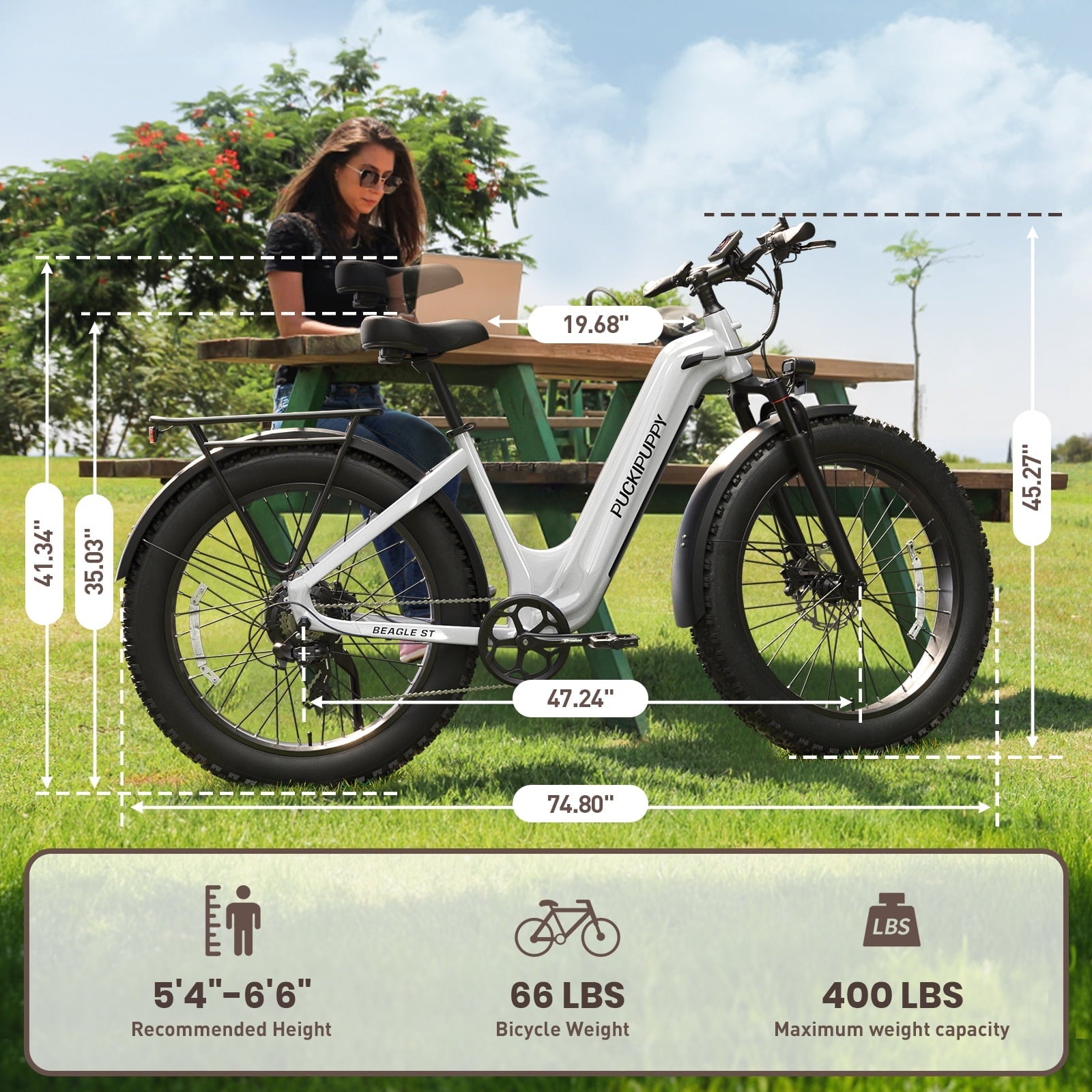 PUCKIPUPPY 960W Peak Electric Bike for Adults Step Through E-Bike 28mph Max Speed 60Miles Range 26 Fat Tire Electric Mountain Bike 48V 15AH Battery 7 Speed off-Road Ebike, Comply with UL2849 By SGS