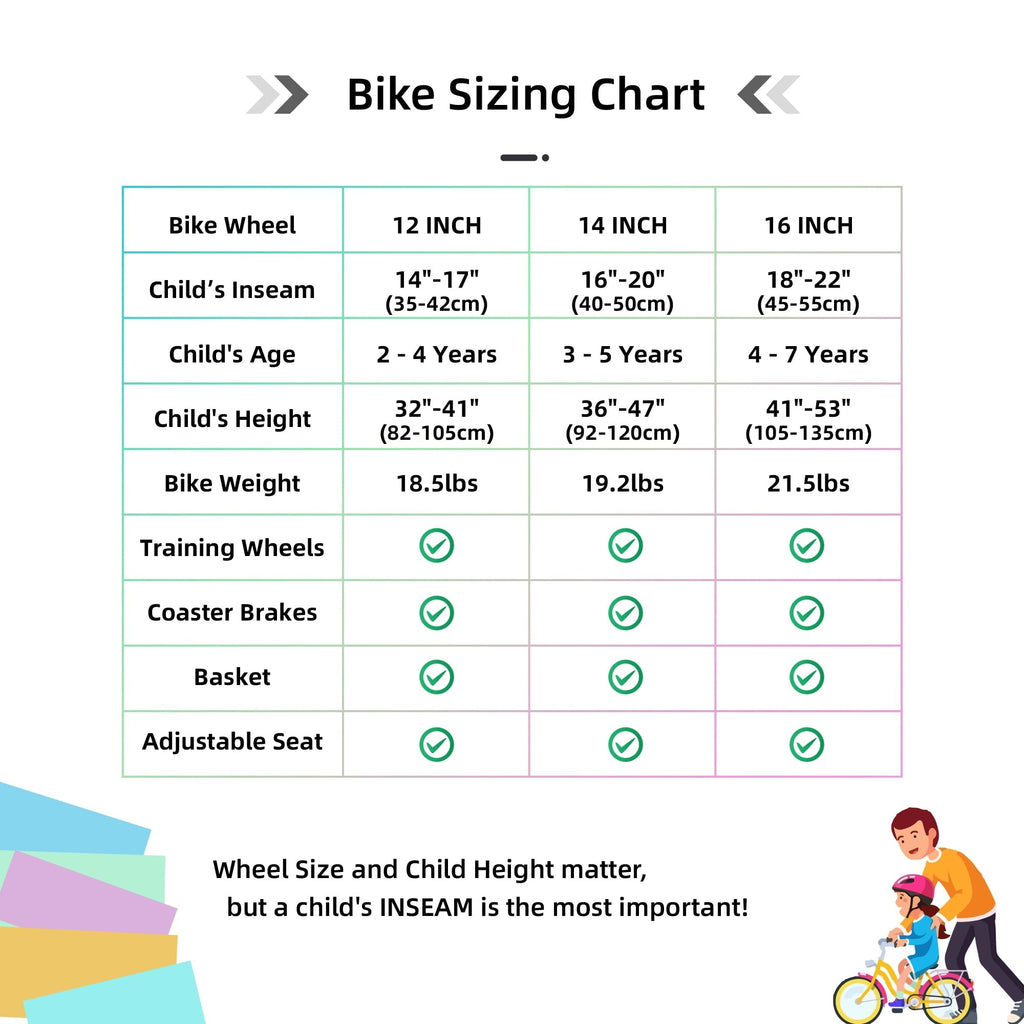 JOYSTAR 12 14 16 Kids Bike for 2-7 Years Girls 33-53 Inch Tall, Rainbow Toddler Bicycle with Basket, Training Wheels & Coaster Brake, 85% Assembled, Macarons