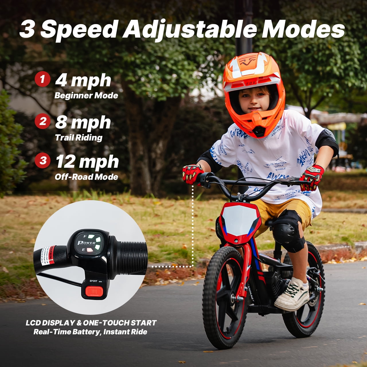 RFN Kids 24V Electric Balance Bike – 170W Motor, 2-Speed Mode, 12 Off Road Electric Dirt Bike, Safe Starter Ebike for Ages 3+