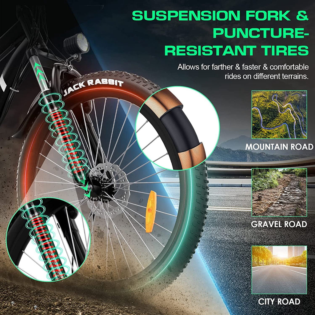 Vivi Electric Bike for Adults 26 Electric Mountain Bike 500W Cruise Control Electric Commuter Bike 21 Speed with Removable 48V Battery