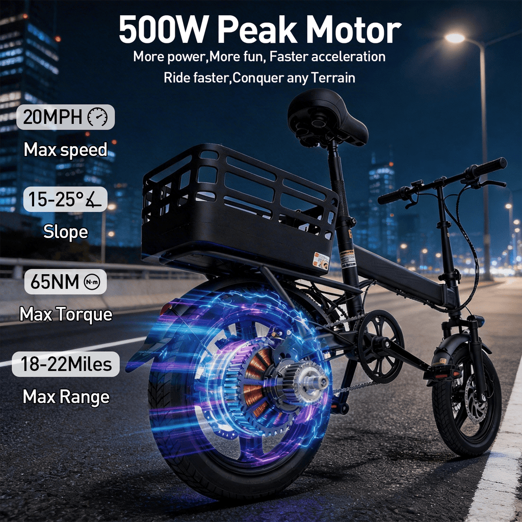 BroPath Electric Bike for Adults, Ebike, Electric Bicycle with 576WH Removable Battery,14 Folding Ebike, 21MPH,20+ Miles(MAX),500W High Motor,Multi-Shock Absorption,Commuting Mini E Bikes,UL2849