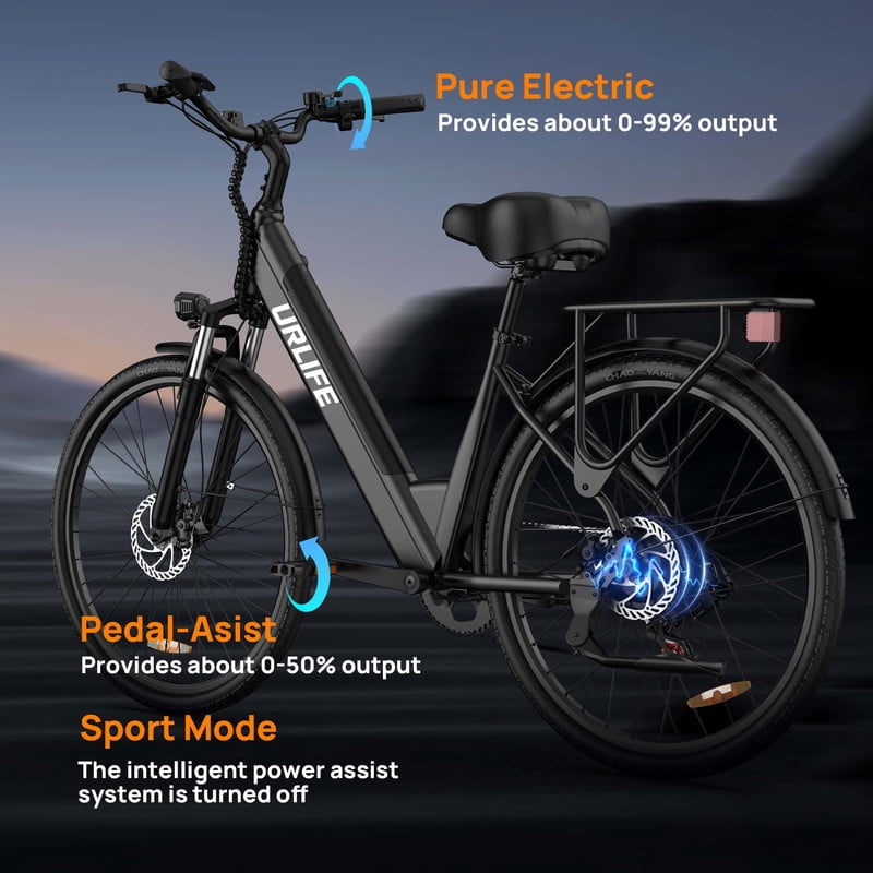 URLIFE 26 Electric Bike for Adults,750W Peak Motor,48V 10.4Ah Removable Battery, 60 Miles Range, 7-Speed City Commuter Ebike,UL2849-White