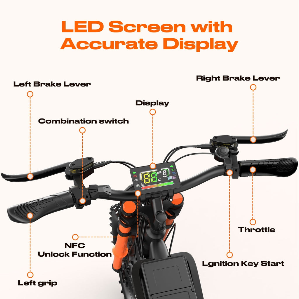 Electric Dirt Bike, 3000W Peak Motor, 35MPH Electric Motorcycle,48V/25AH Battery E Mountain bike, 5 PAS Speeds, Hydraulic Brakes, UL2849 Full Suspension 16 Off Road Tire