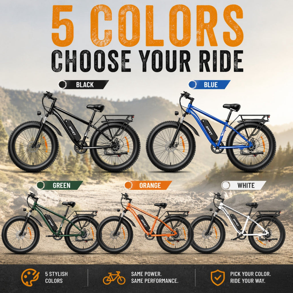 AMYET EB26 Electric Bike for Adults, Peak 1500W 48V 15Ah, 26 Fat Tire Ebike, E-Mountain Bicycle, UL2849