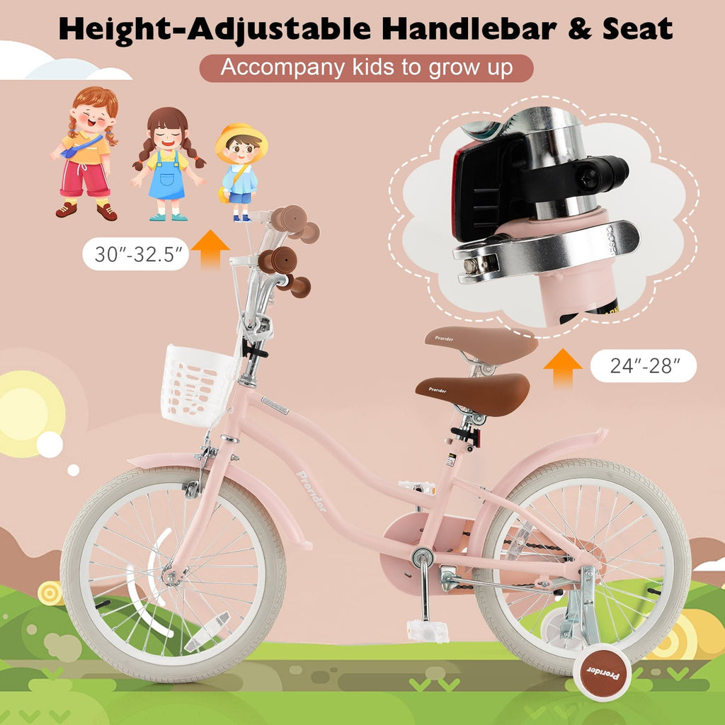 Costway 18'' Kids Bike Toddler Bicycle with Training Wheel Kickstand for 4-8 Years Old Pink