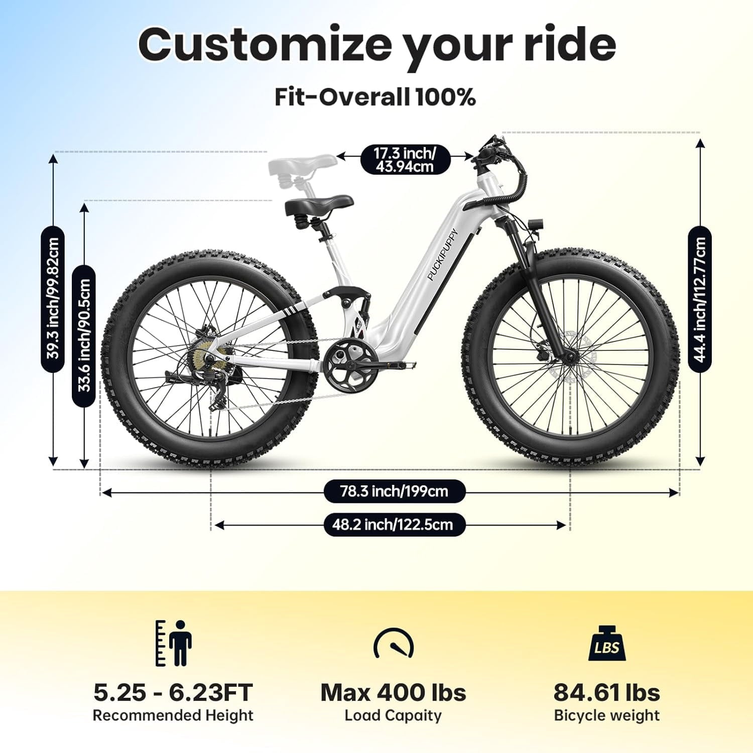 PUCKIPUPPY 26 Electric Bikes for Adults 960W Peak Step Through E-Bikes up to 80Miles Range 48V 20AH Battery Full Suspension Ebike 28 mph Max Speed Fat Tire E-Mountain Bike 7 Speed, UL2849 by SGS