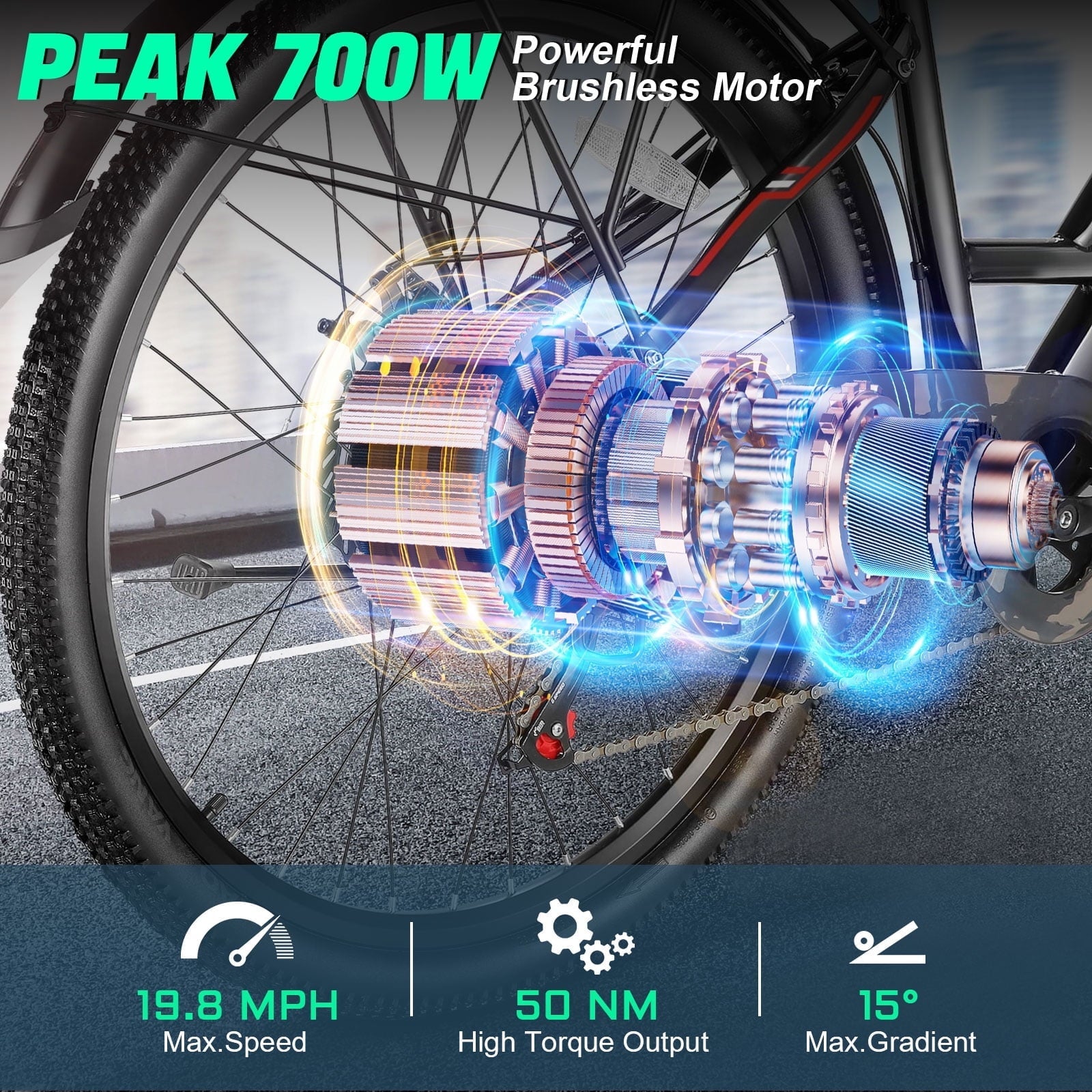 Gocio UL2849 Certified 26 Electric Bike for Adults, 750W Peak Motor, 48V 7.8Ah Battery, 19.8 mph 7-Speed Commuter Ebike with Disc Brakes