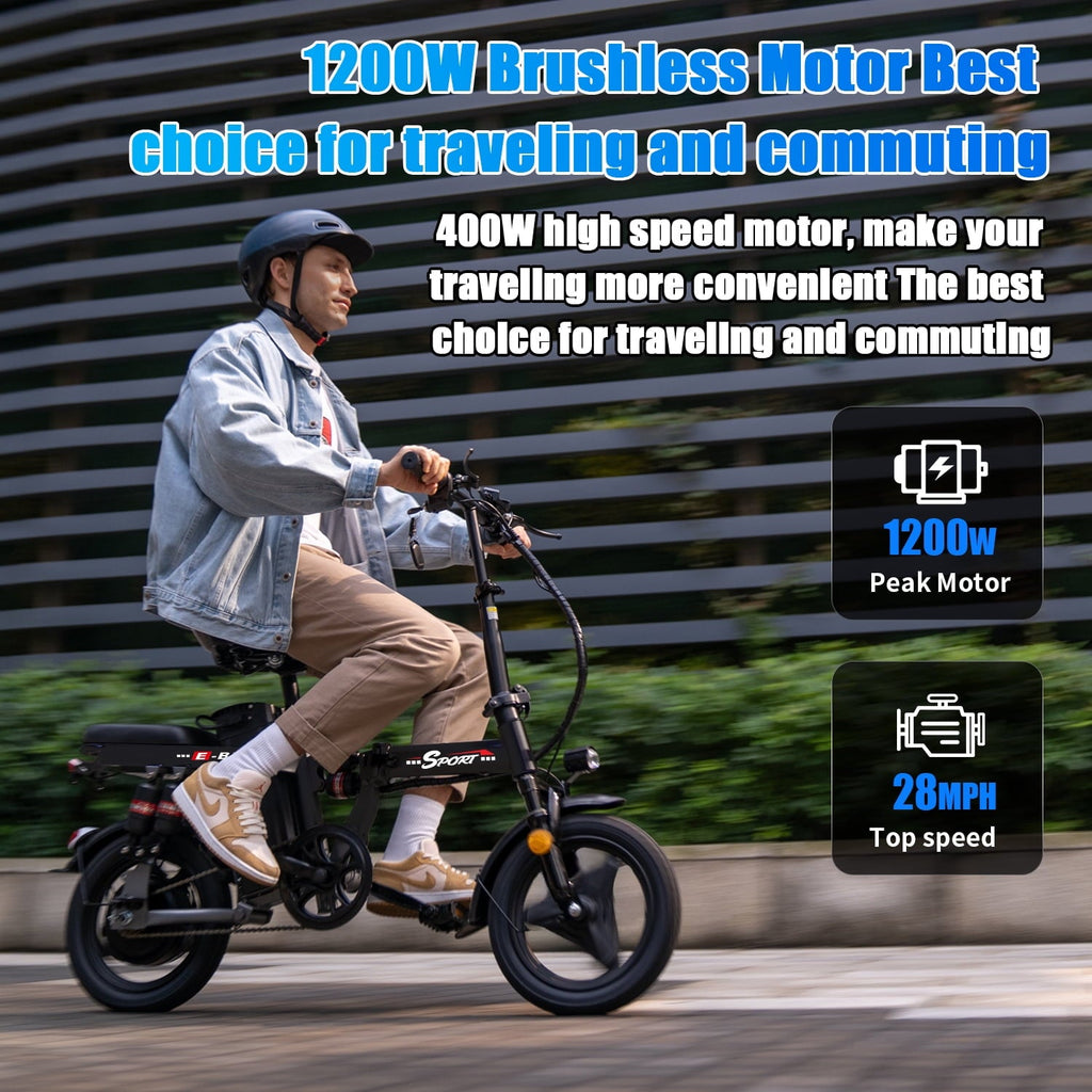 ASKGO F9 Adult Folding Electric Bike, 1200W 25 MPH 25 Miles, 48V 13Ah Removable Battery, Meets Daily Commuting,Going Out and Playing,Give the best gift,Folding Ebike for Adult with Two Seats .UL2849