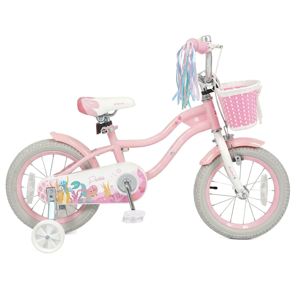 Costway 14 Kids Bike with Training Wheels Hand Coaster Brakes Adjustable Seat Handlebar Pink
