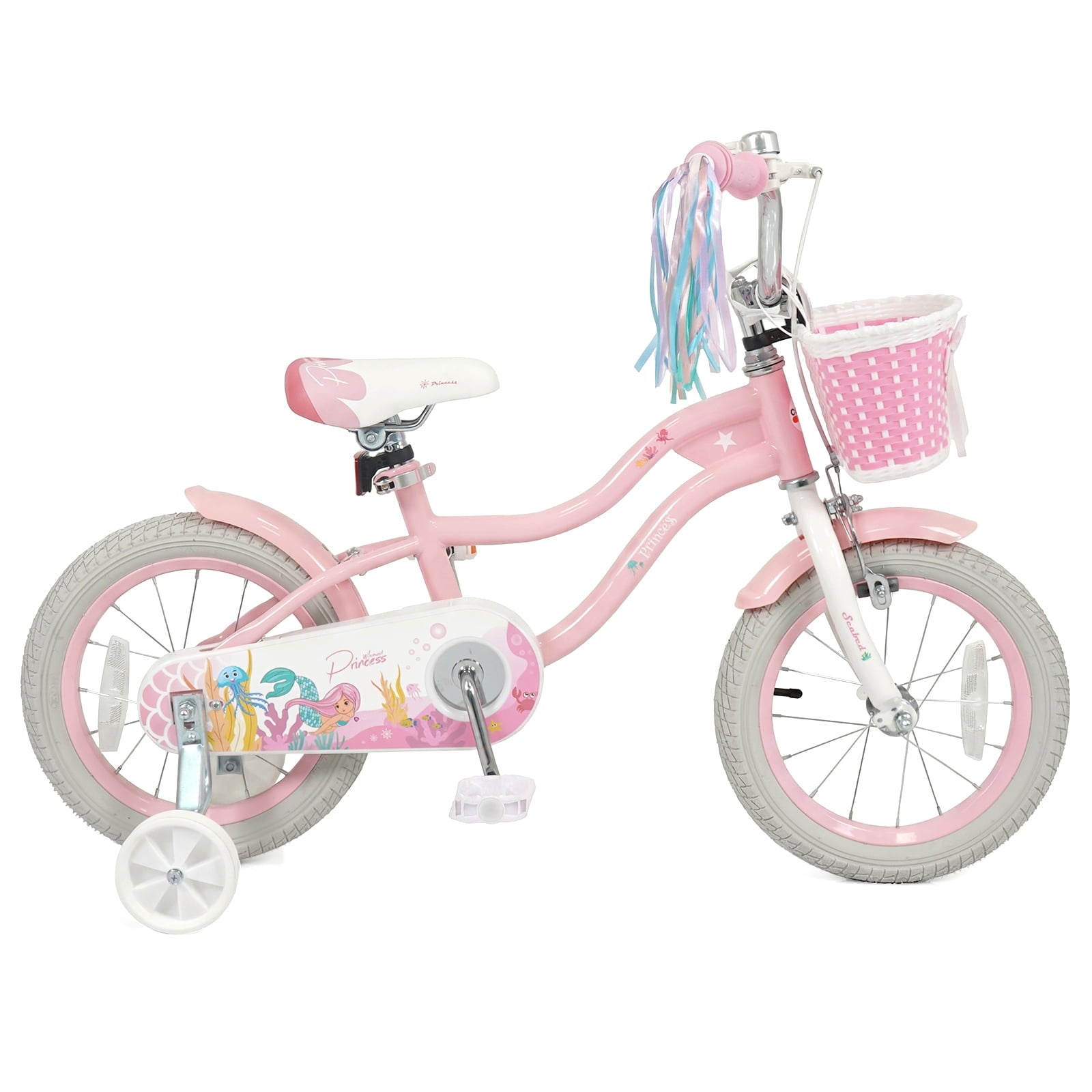 Costway 14 Kids Bike with Training Wheels Hand Coaster Brakes Adjustable Seat Handlebar Pink