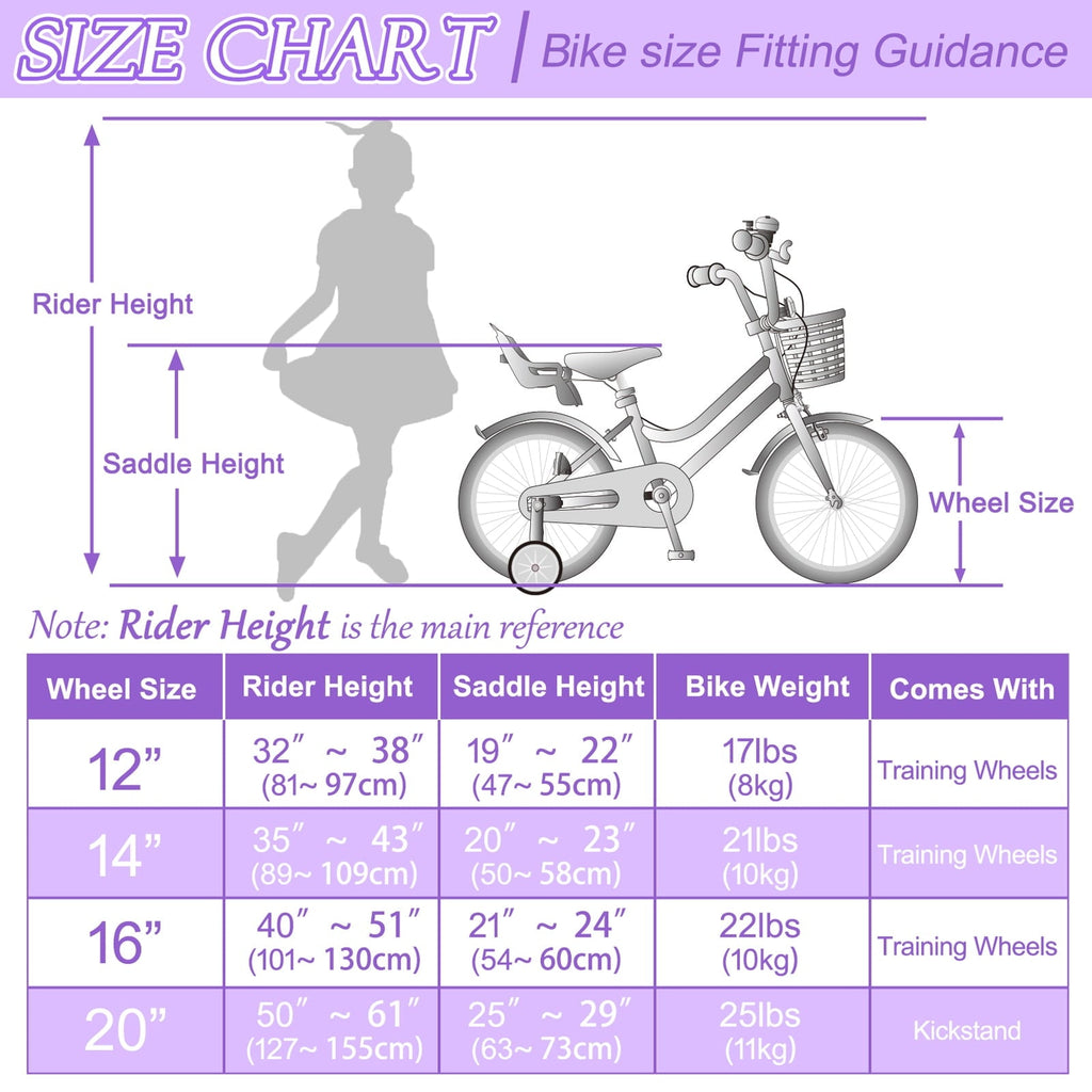 XJD Girls Bike for Toddlers and Kids Ages 2-12 Years Old,12 14 16 Inch Kids Bike with Training Wheels & Basket, 20 Inch Girls Bicycle with Handbrake & Kickstand