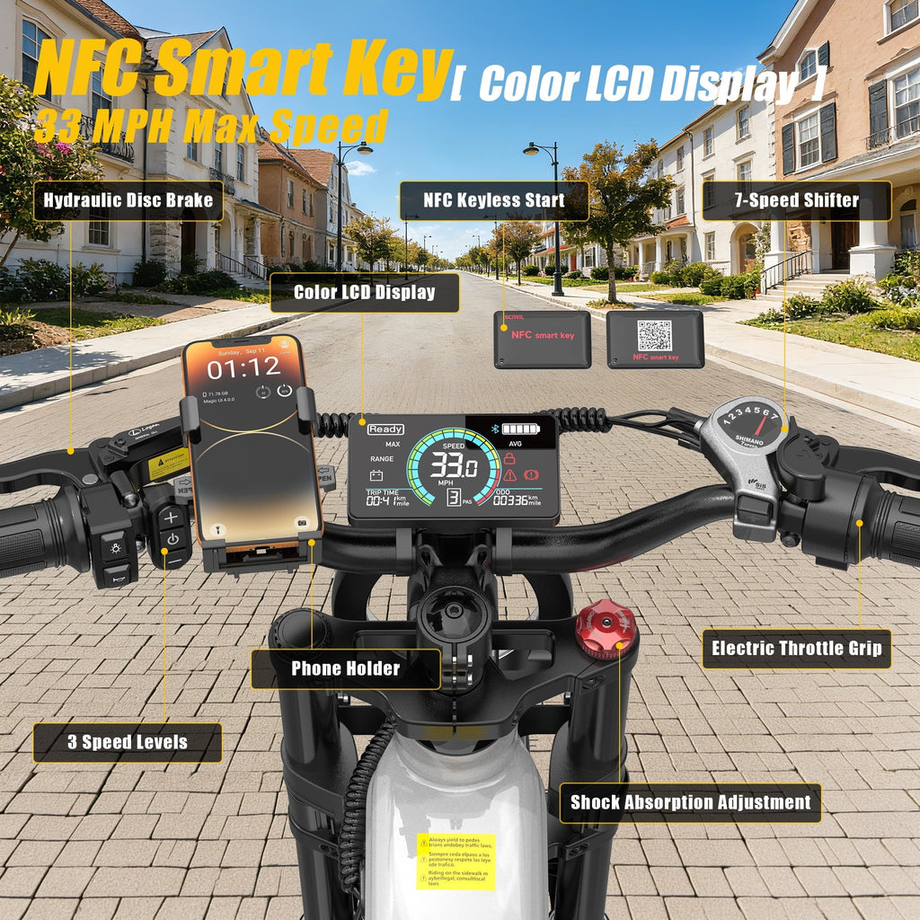 Electric Bike for Adults, 2000W 4000W Peak Motor, 48V 25Ah Removable Battery, 26x4.0 Fat Tire Ebike, 7-Speed Shimano, Front Fork & Linkage Suspension, Rear Rack, 40MPH, UL2849, Green