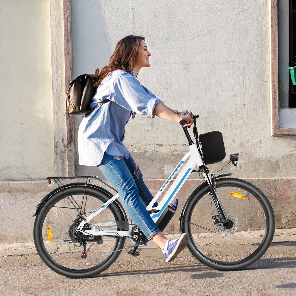 Elifine 500W Electric Bike for Adults, 26 Commuter Electric Bicycle 19.8mph City Ebike with 5 Riding Modes, 48V 7.8Ah Removable Battery UL 2849, LCD Intelligent Display Hybrid Electric Bike Red
