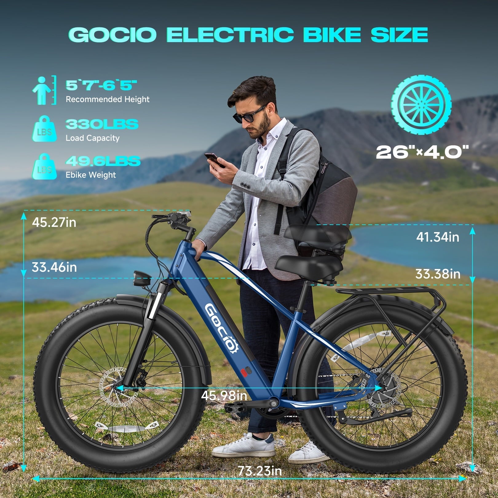 Gocio UL2849 Certified 26x4.0 Fat Tire Electric Bike for Adults, 1500W Peak Motor, 48V 15Ah Battery, 25MPH Max Speed, Off-Road Mountain E-bike
