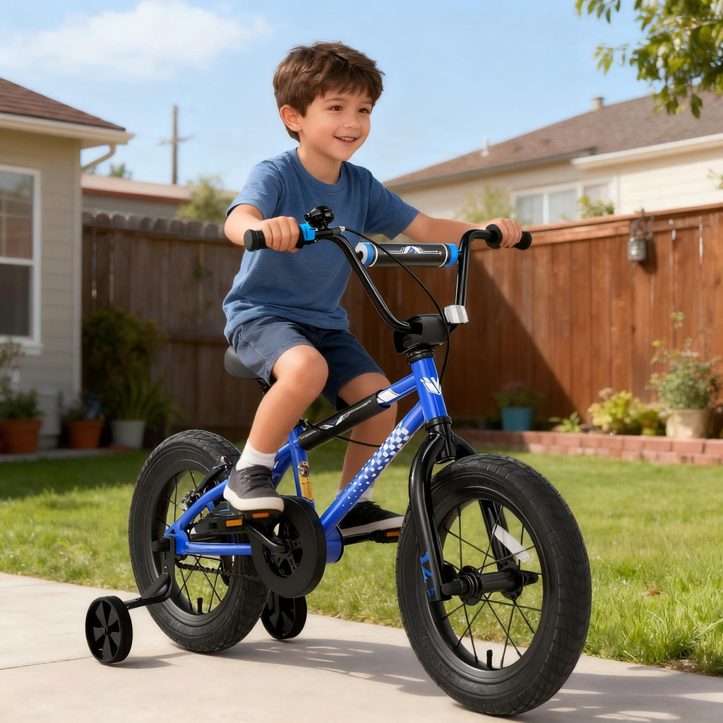 Korimefa Kids Bike, 14 inch Boys Bike BMX Style Bicycle with Training Wheels Coaster Brake for 4 5 6 7 Years Old Toddlers Boys , Blue
