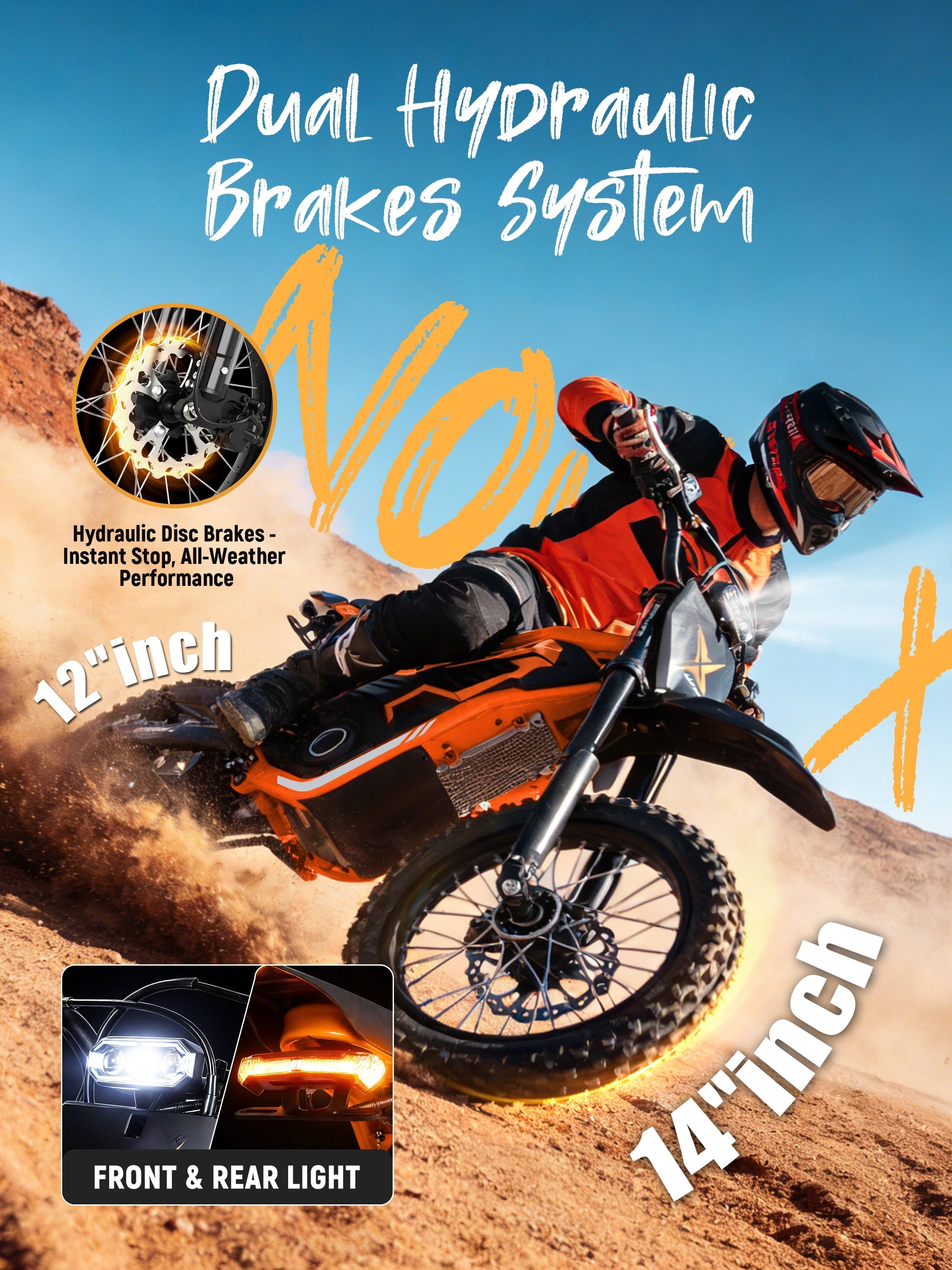 ESKUTE NovaX Electric Dirt Bike for Teens & Adults, 4000W Peak Mid-Drive Motor, 35-46 MPH Off-Road E-Bike, 48V 22.8Ah Battery, 14/12 Wheels, Hydraulic Dual Shock Suspension Orange