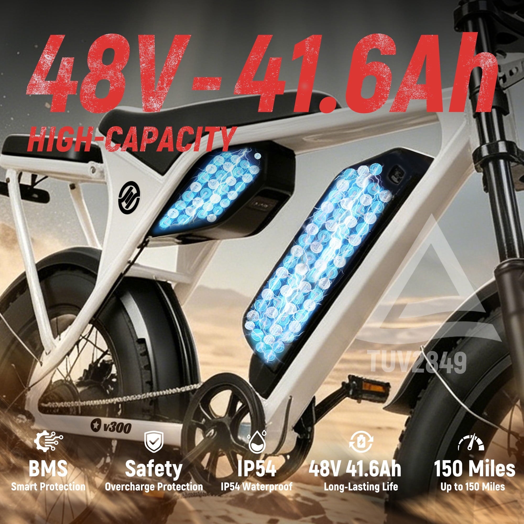 ESKUTE V300D Ebike for Adults, Up to 30MPH Electric Bicycle, Peak 1500W Motor, 48V 41.6AH Removable Battery, 20 x 4.0 Fat Tire E-Bike, Full Suspension, 7-Speed for All Terrain Purple, UL2849