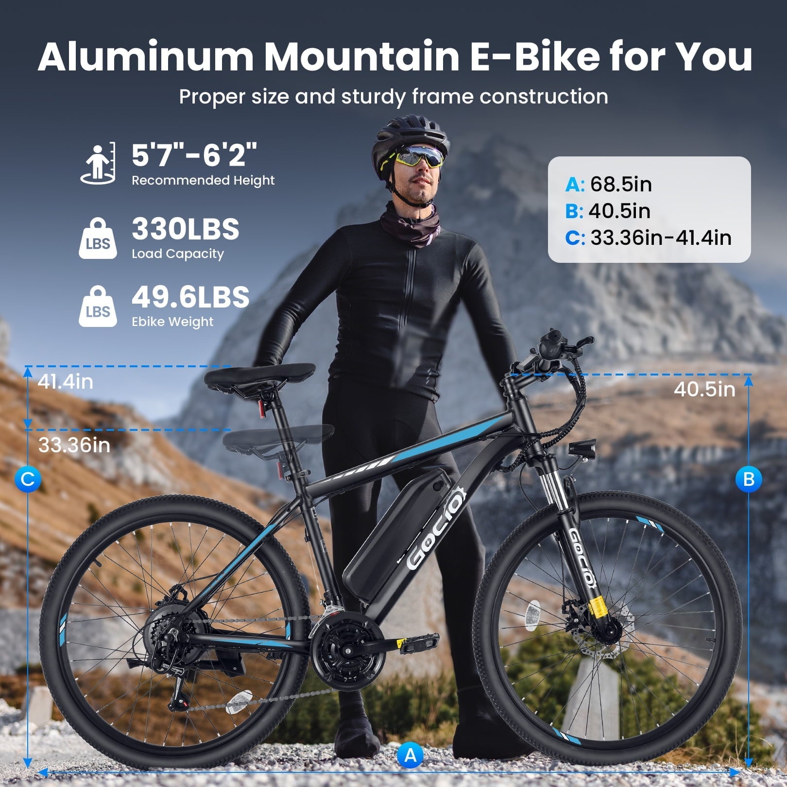 Gocio Electric Bike for Adults, 27.5 E-Mountain Bike, Lockable Suspension Fork, 750W Peak Power Motor, 48V/10.4AH, 19.8 MPH, 21 Speed, UL 2849