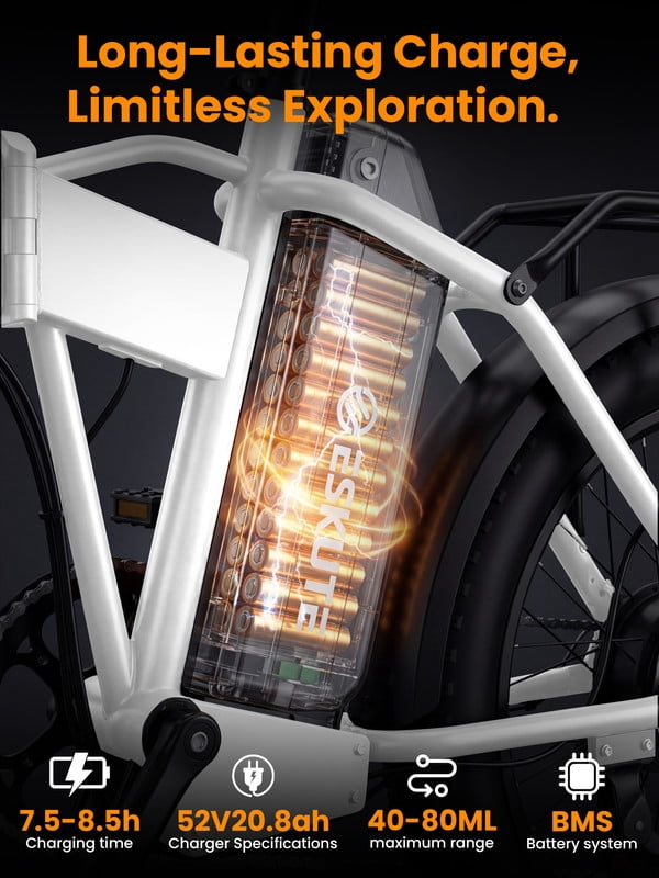 ESKUTE D300 Electric Bike for Adults, Folding Ebike with 1200W Peak Motor 28MPH, 48V 20.8Ah Removable Battery, 20x4.0 Fat Tires, 80 Miles 7-Speed Gear, NFC Unlock,Black, UL2849