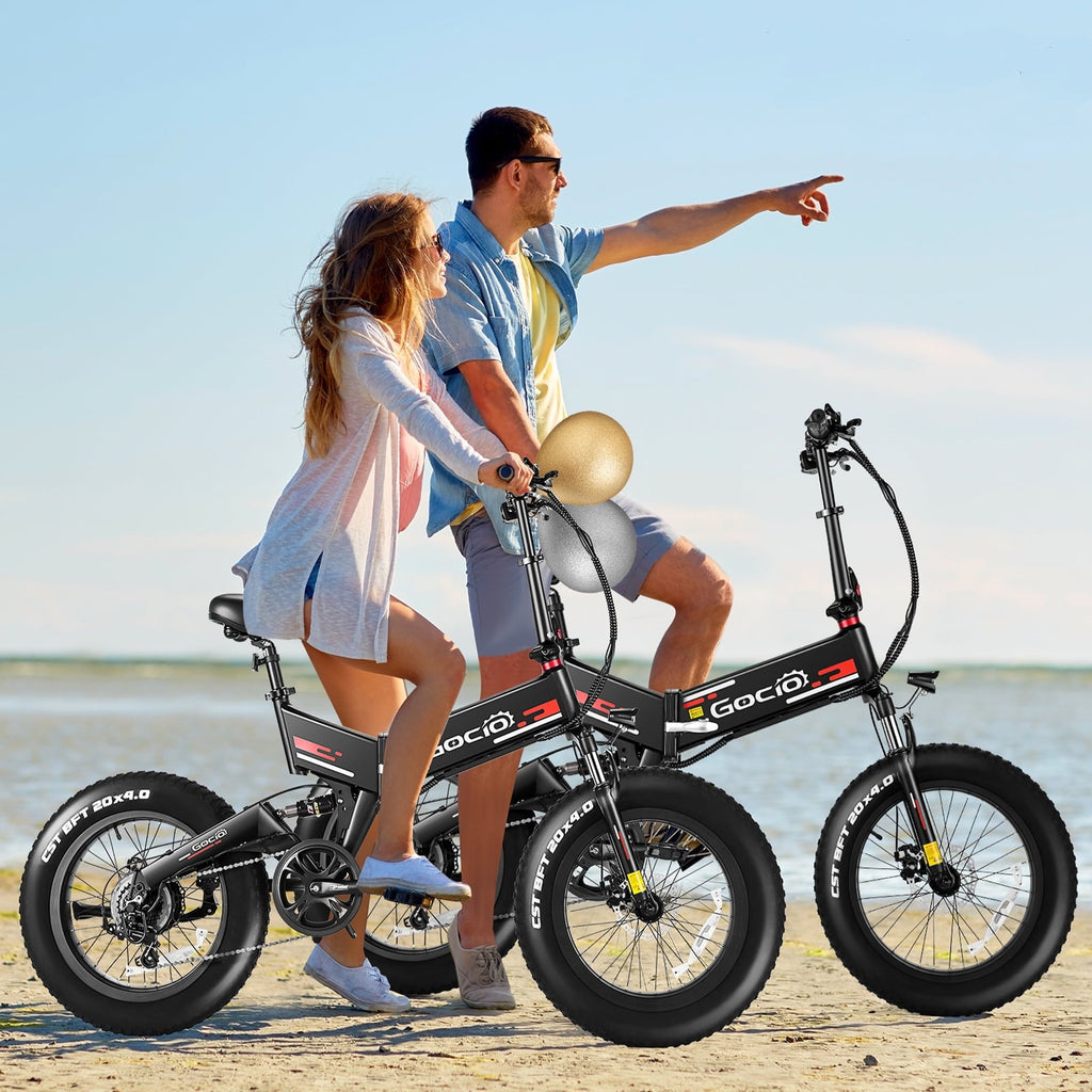 Gocio Foldable Electric Bikes Adult 20x4 Fat Tire Electric Bike, 48V 10.4Ah, 500W Electric Mountain Bike Full Suspension, LCD, Shimano 7 Speed Electric Cruiser Bicycle UL2849 Certified