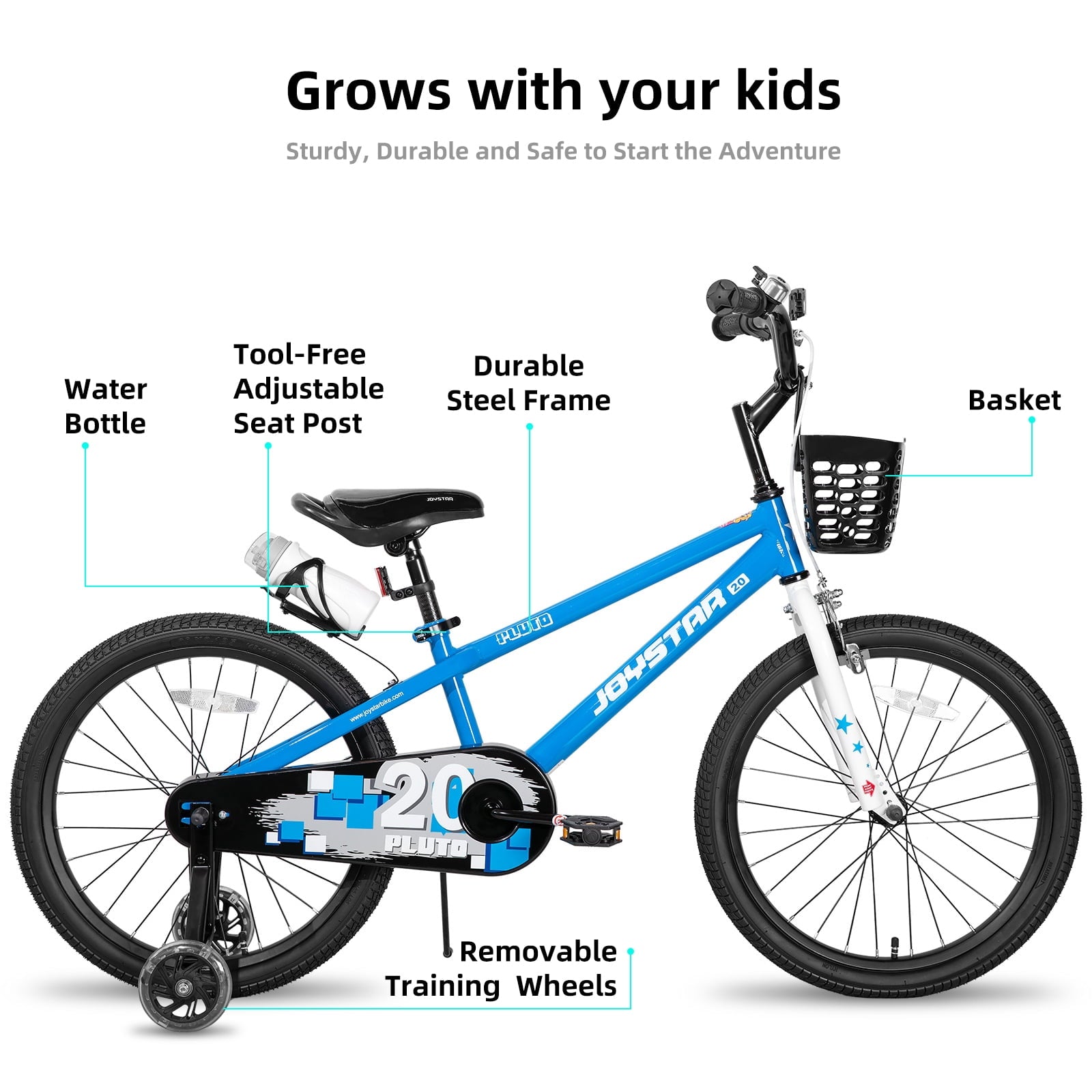 JOYSTAR Pluto Kids Bike with Training Wheels for 12 inch Bike, Gray