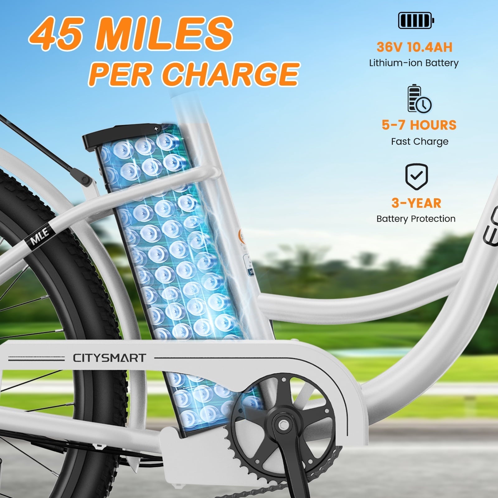 MOONCOOL Electric Bicycle for Adults 350W , 7-Speed Ebike with 36V 10.4Ah Removable Battery . 40 Miles Range , 20 mph Electric Commuter Bike for Women Men