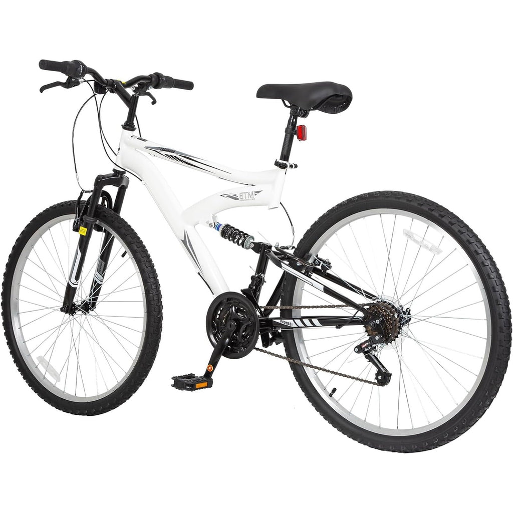 Hykolity 26 in Mountain Bike Sport Bicycle, 18 Speed Mtb Cycling for Adult Men Women Age 14+, Dual Full Suspension Outdoor Sport Bikes, White