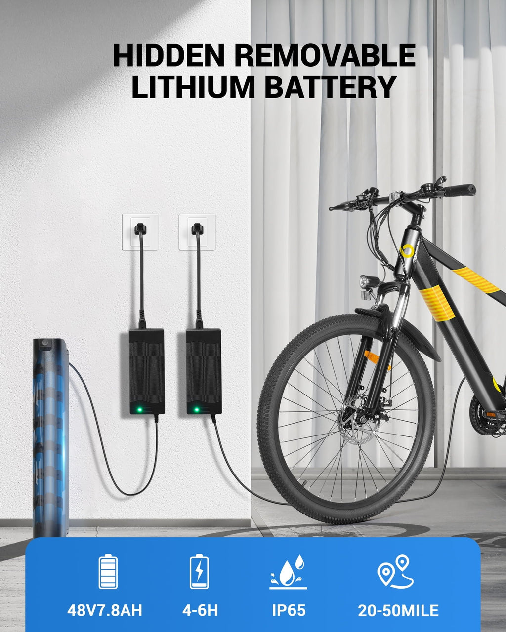 MIHOVER 26Electric Bike for Adults 350W 20MPH, 36V Removable Battery 7-Speed, UL2849 Certified City & Light Off-Road E-Bike with Lock -Black