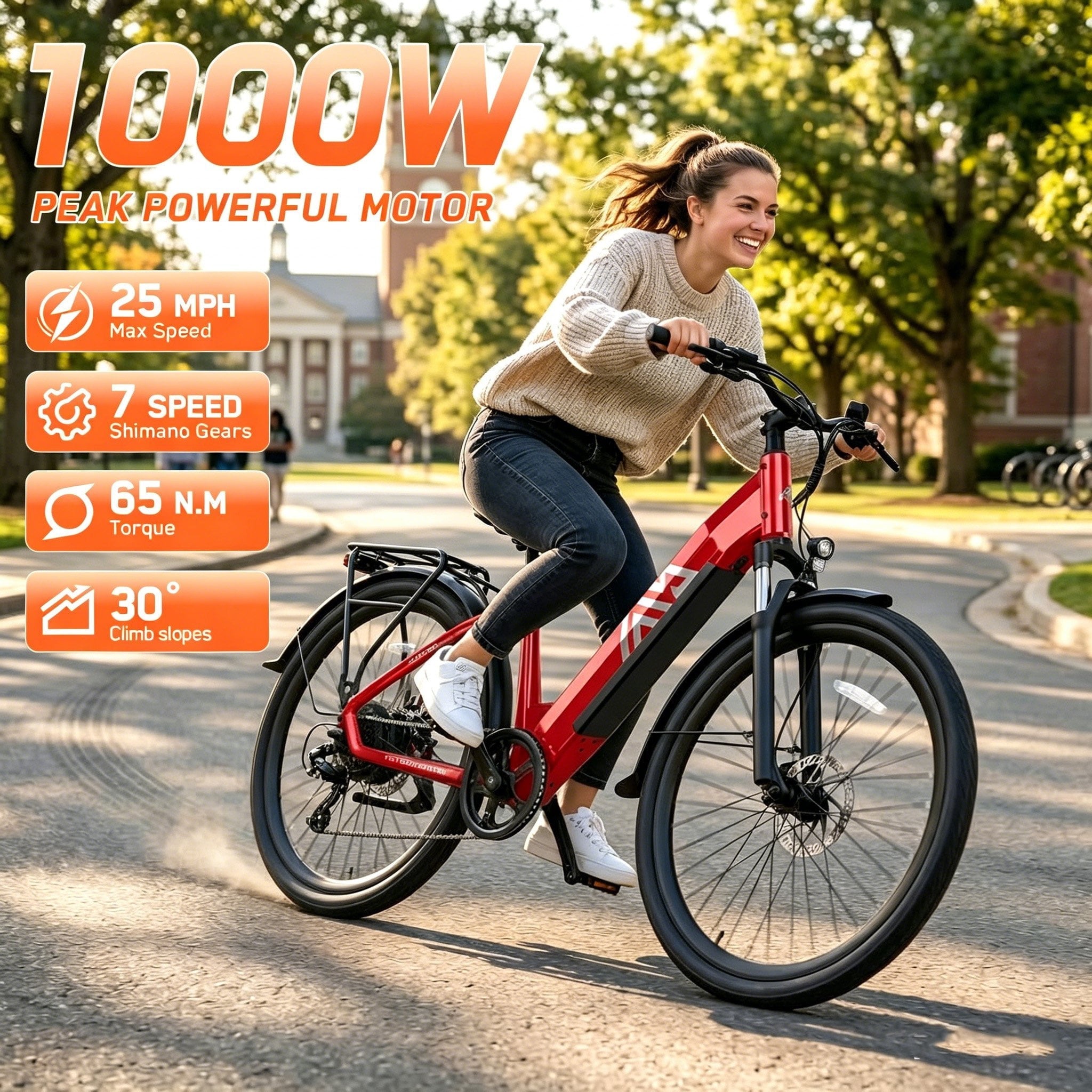 TST Electric Bike for Men, Peak 1000W E Mountain Bike, Electric Bicycle, 27.5 Tire EBike, Hydraulic Disc Brakes, 48V/15Ah Battery