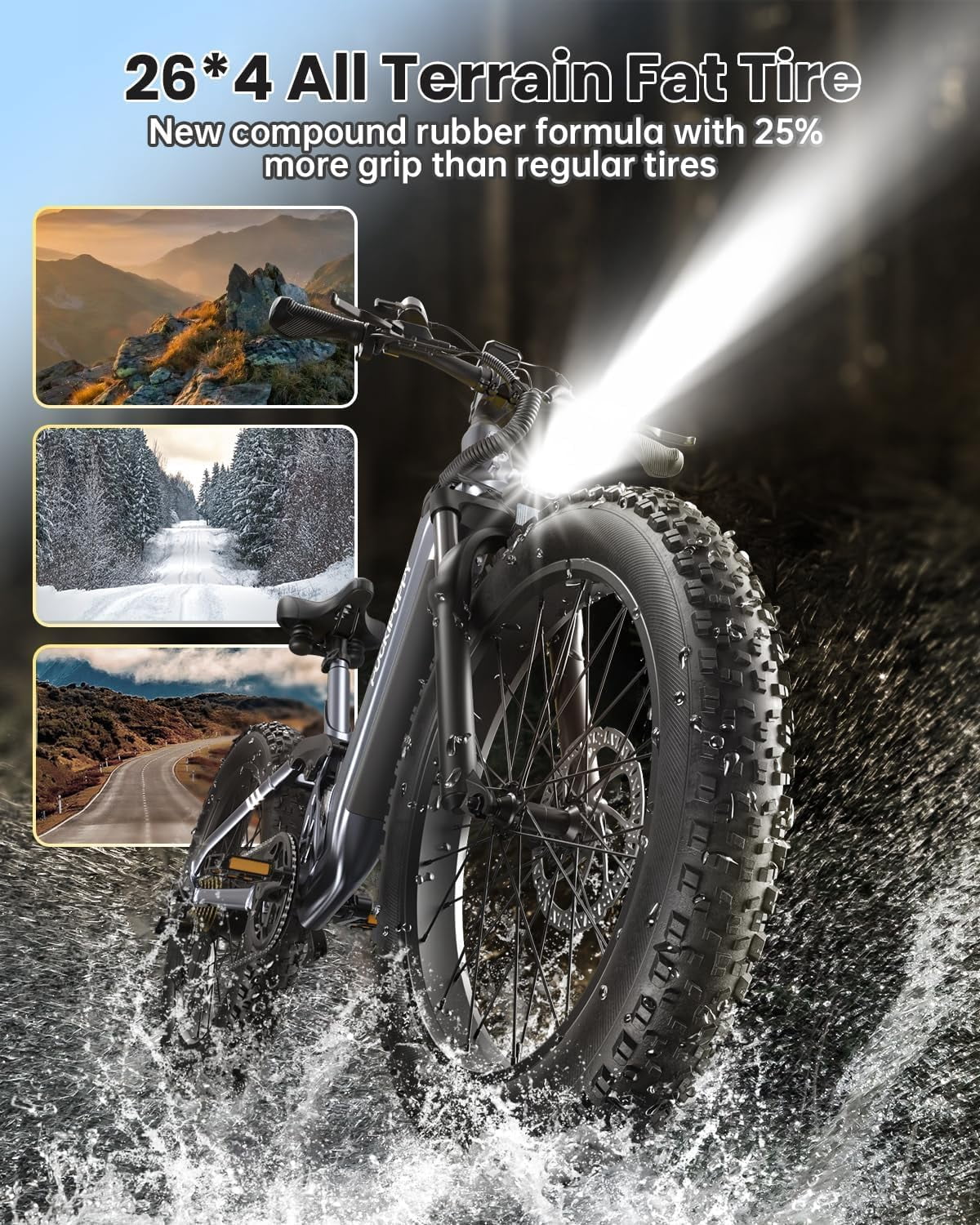 PUCKIPUPPY Electric Bikes for Adults 26 Step-Thru Ebikes 960W Peak Motor 80Miles Range 28mph Max Speed 48V 20AH Battery Full Suspension Fat Tire Mountain E Bike 7 Speed, Comply with UL2849 By SGS