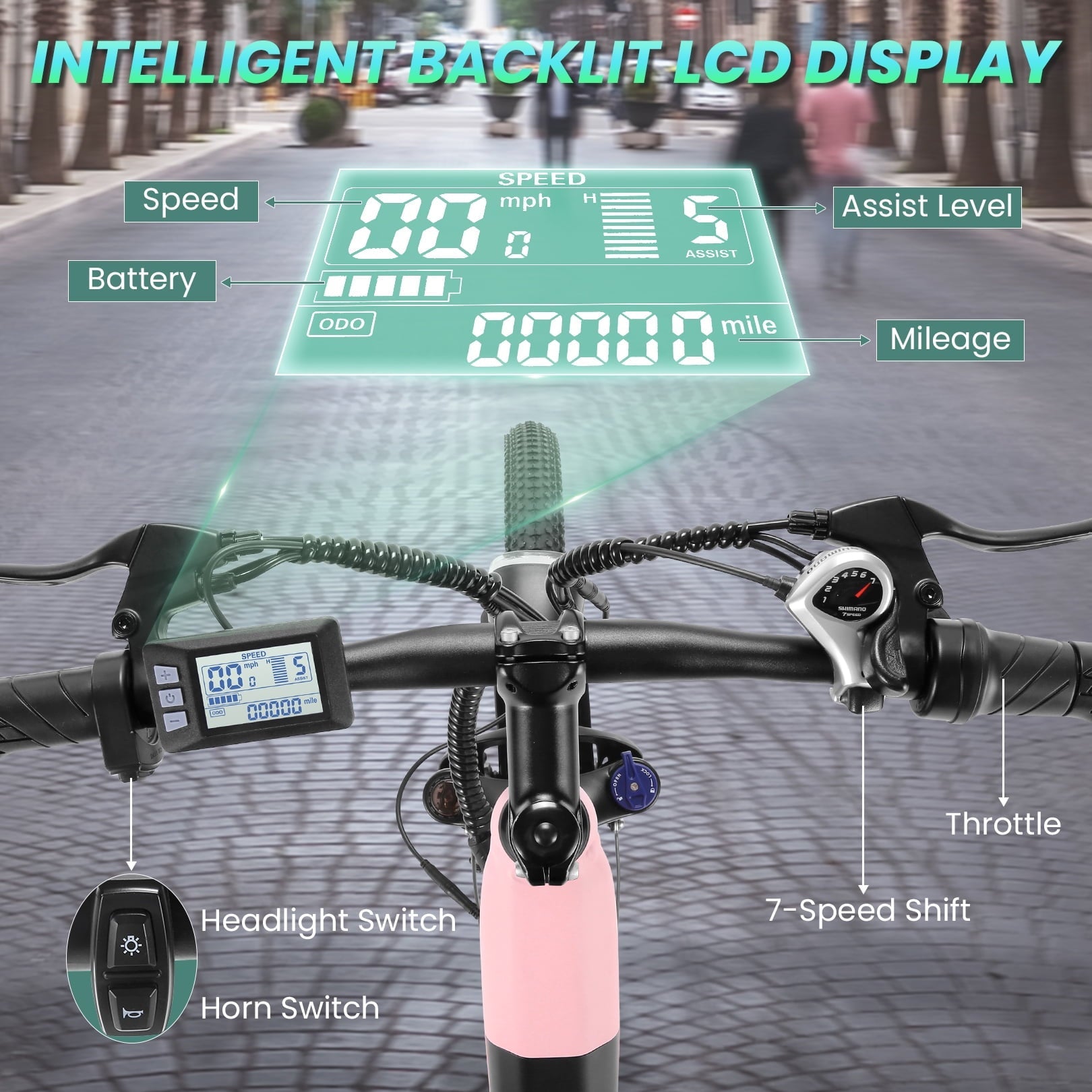 Gocio 26 x 2.1 Electric Bike for Adults, 500W Commuter Ebike, 48V 720wh Built-in Battery, 5 Riding Modes, Max 60 Miles, LCD, Lockable Front Suspension Step Thru E Bikes UL 2849