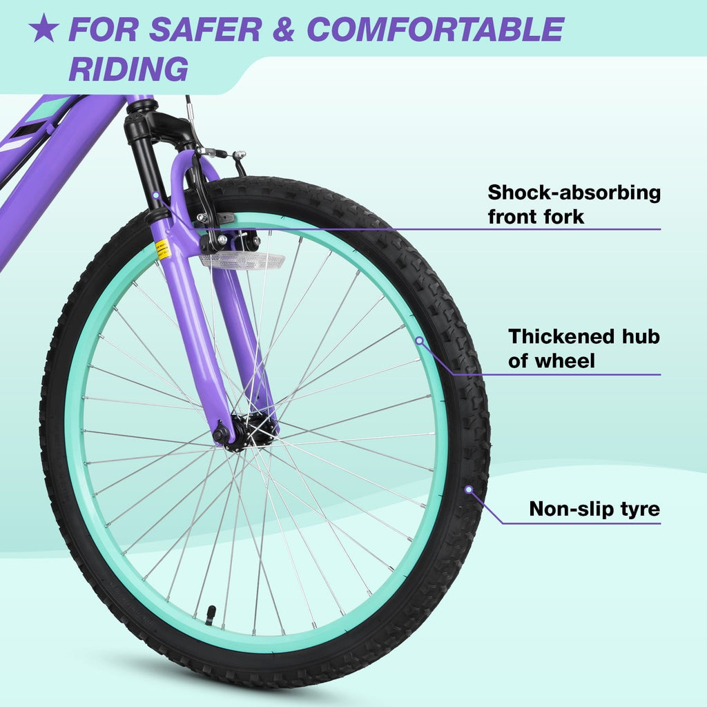Hykolity 24 inch Kids Mountain Bike,7 Speed Kid Bicycle Age 8-14 Year Old with Front Suspension Fork,Adjustable Seat Height,High-Carbon Steel,Purple